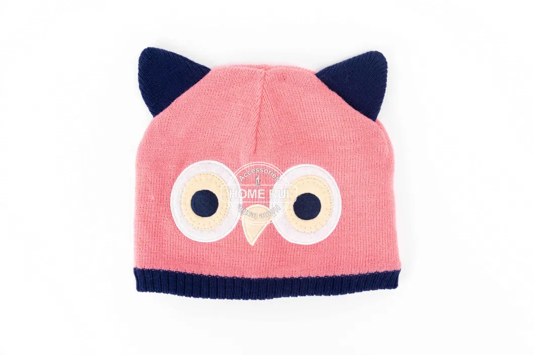 Toddler Baby Children Winter Outdoor Pink Cute Owl Face Embroidery Eyes Animal Shape Casual Bonnet Cap Hat Beanie